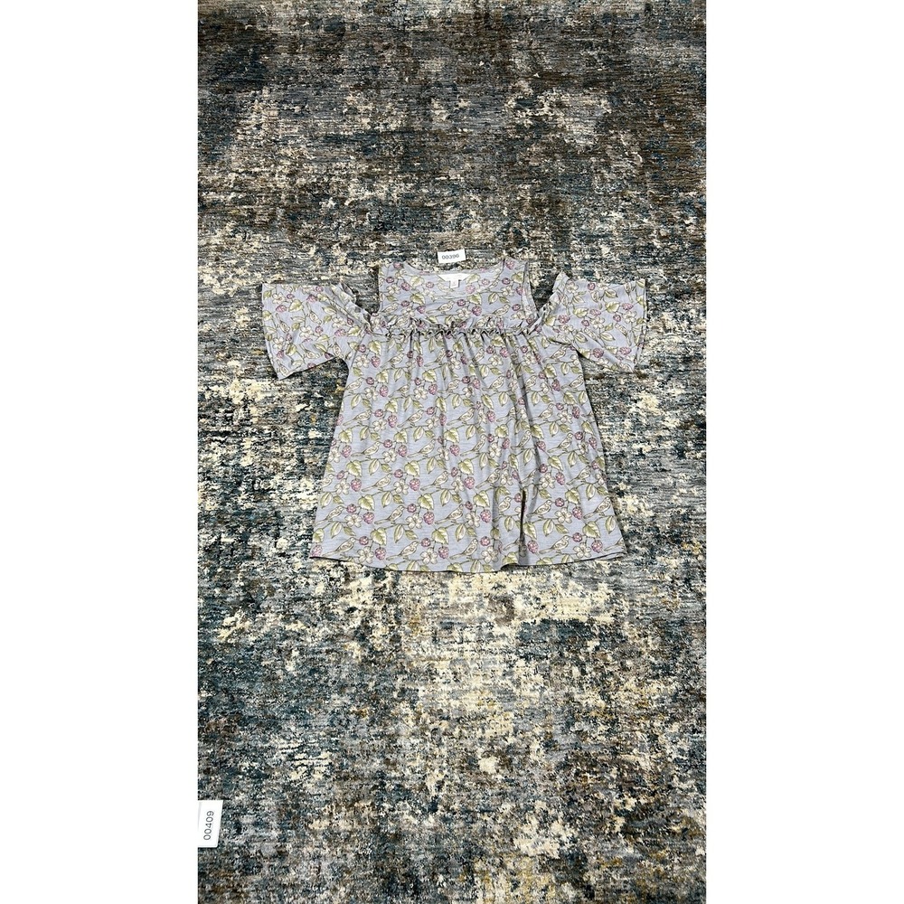 LC Lauren Conrad Gray Floral Cold-Shoulder Ruffle Top Women S Bird Print Blouse
